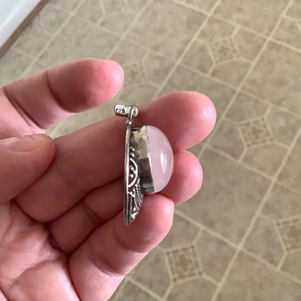 Pink quartz pendant sterling silver